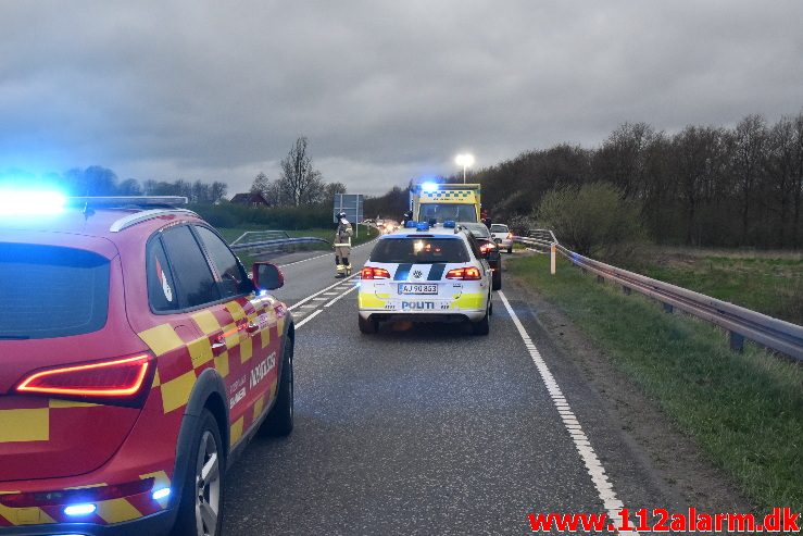 Fuh med fastklemt. Viborg Hovedvej ved Tørring. 01/05-2018. Kl. 20:37.