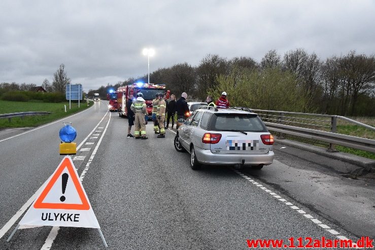 Fuh med fastklemt. Viborg Hovedvej ved Tørring. 01/05-2018. Kl. 20:37.