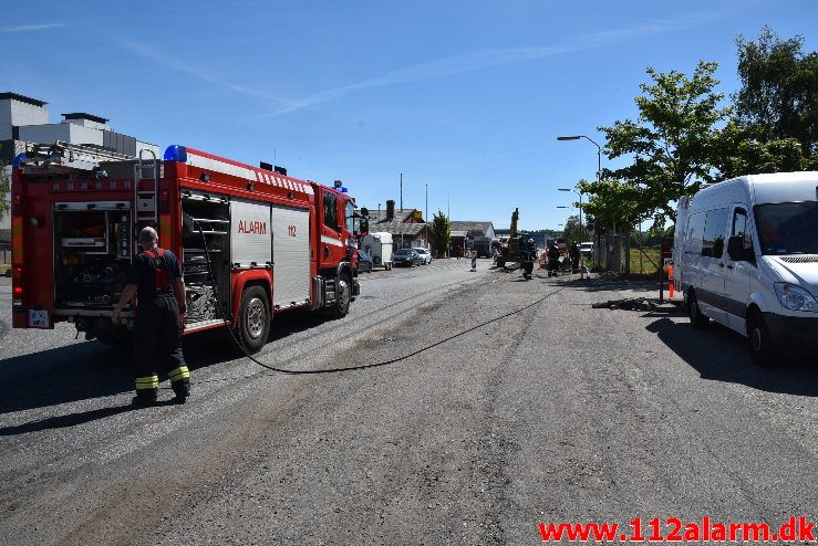 Overgravet gasledning. Sjællandsgade i Vejle. 07/06-2018. Kl. 11:00.