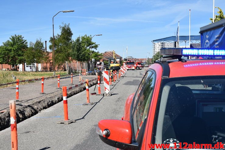 Overgravet gasledning. Sjællandsgade i Vejle. 07/06-2018. Kl. 11:00.