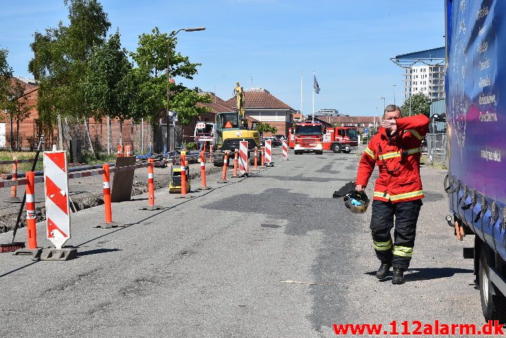 Overgravet gasledning. Sjællandsgade i Vejle. 07/06-2018. Kl. 11:00.