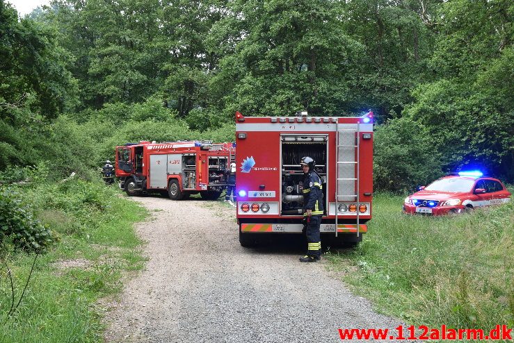 Brand i udhus. Sukkertoppen i Vejle. 24/06-2018. Kl. 07:42.