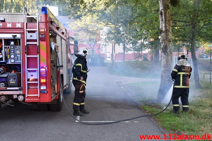 Mindre naturbrand. Steensens Vej i Vejle. 27/06-2018. Kl. 20:19.