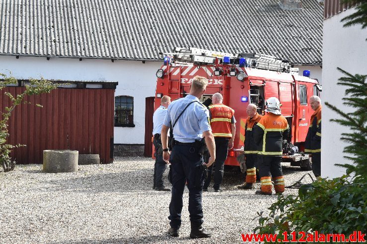 Ild i vaskemaskinen. Buen i Gadbjerg. 22/08-2018. Kl. 11:14.