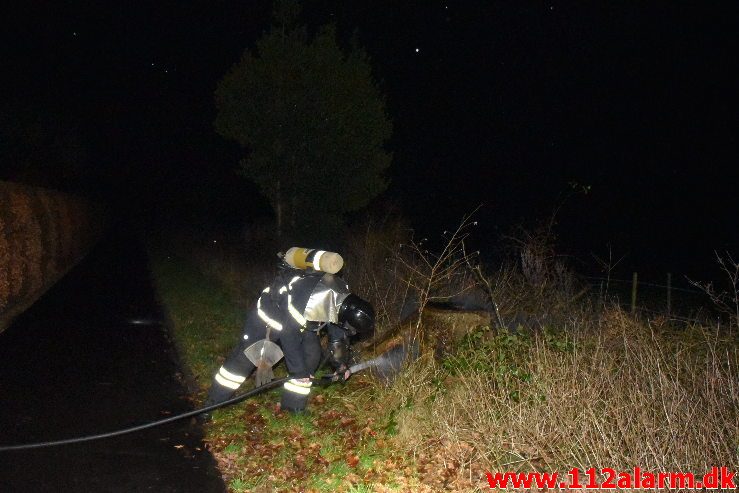 Mindre naturbrand. Hørvangen i Vejle Ø. 31/12-2018. Kl. 21:25.