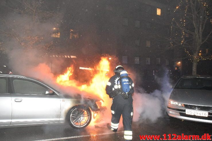 Bilbrand. Skolegade i Vejle. 31/12-2018. KL. 20:09.