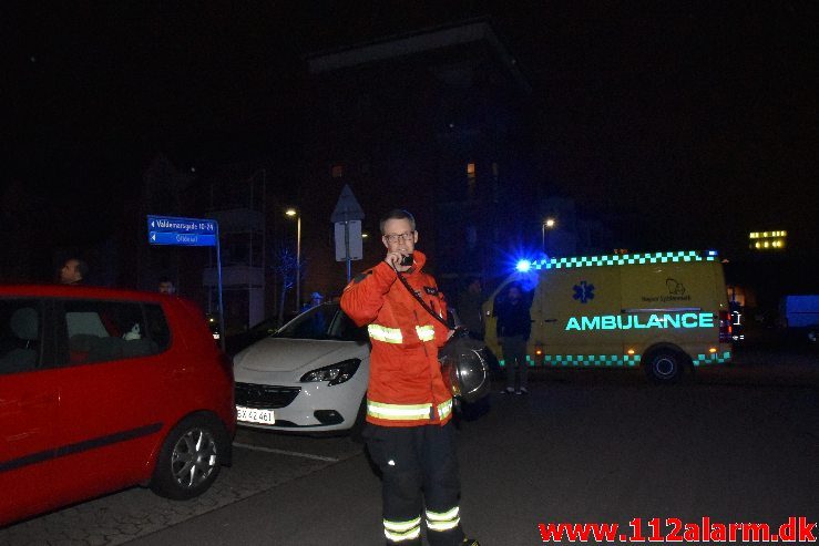 Brand i Etageejendom. Valdemarsgade 10 i Vejle. 20/03-2019. Kl. 21:10.