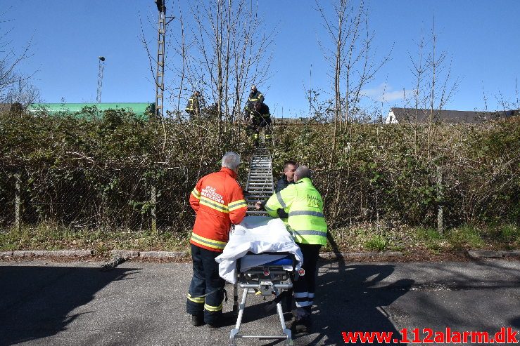 Kvinde havnet i tjørnebuske. Jernbanegade i Vejle. 31/03-2019. KL. 11:41.