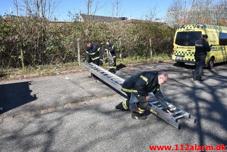 Kvinde havnet i tjørnebuske. Jernbanegade i Vejle. 31/03-2019. KL. 11:41.