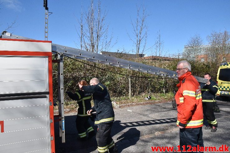 Kvinde havnet i tjørnebuske. Jernbanegade i Vejle. 31/03-2019. KL. 11:41.