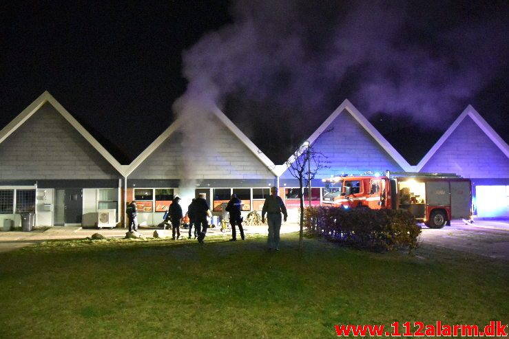 Brand i Pizza Butik. Bredballe Center i Vejle ø. 31/03-2019. K. 21:55.