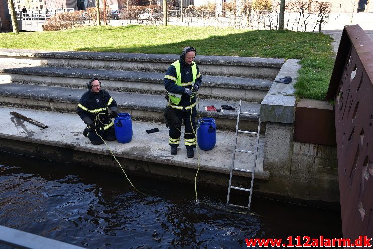 Øvelse i Åen. Dæmningen i Vejle. 16/04-2019. Kl. 9:30.