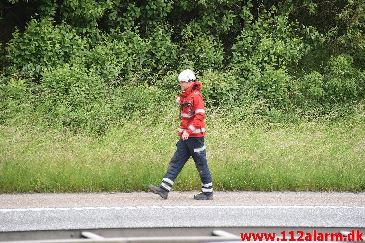 Bilbrand. Motorvejen E45 mellem Hedensted og Vejle. 08/06-2019. Kl. 11:55.