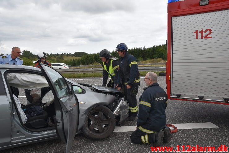 Fuh med Fastklemt. Motorvejen lige syd for Vejle. 04/08-2019. KL. 15:51.