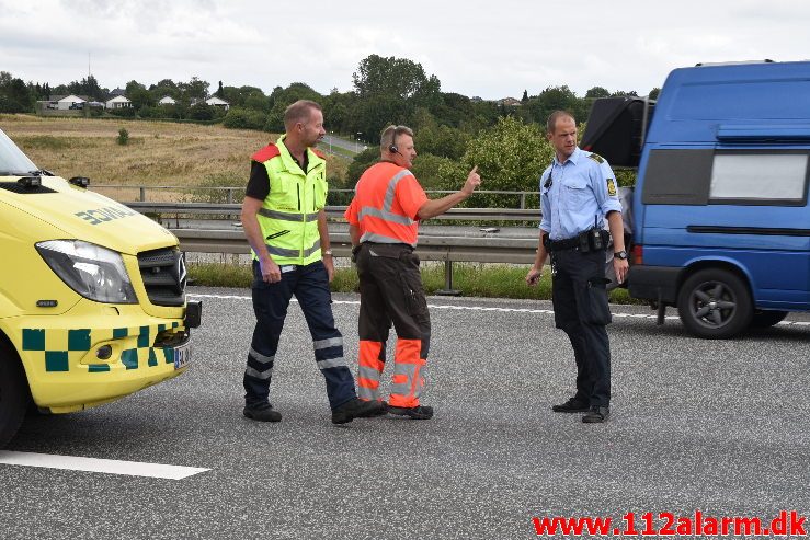 Fuh med Fastklemt. Motorvejen lige syd for Vejle. 04/08-2019. KL. 15:51.