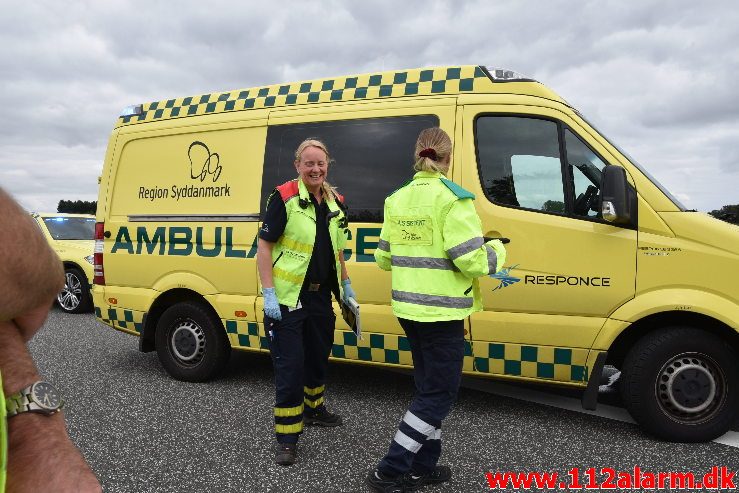 Fuh med Fastklemt. Motorvejen lige syd for Vejle. 04/08-2019. KL. 15:51.