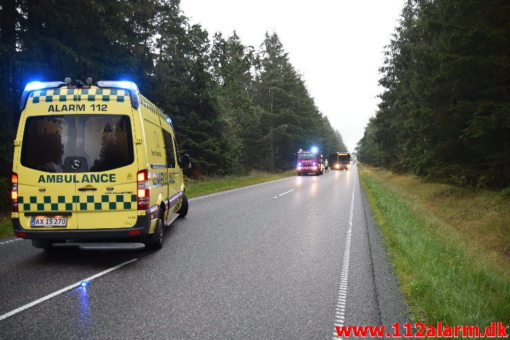 Lastbilen havnede i grøften Bøgvadvej ved Randbøl. 06/08-2019. KL. 05:14.