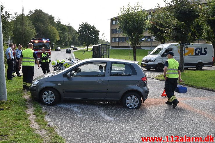 En edderkop var skyld i uheld. Vindinggård Ringvej i Vejle. 26/08-2019. KL. 10:45.