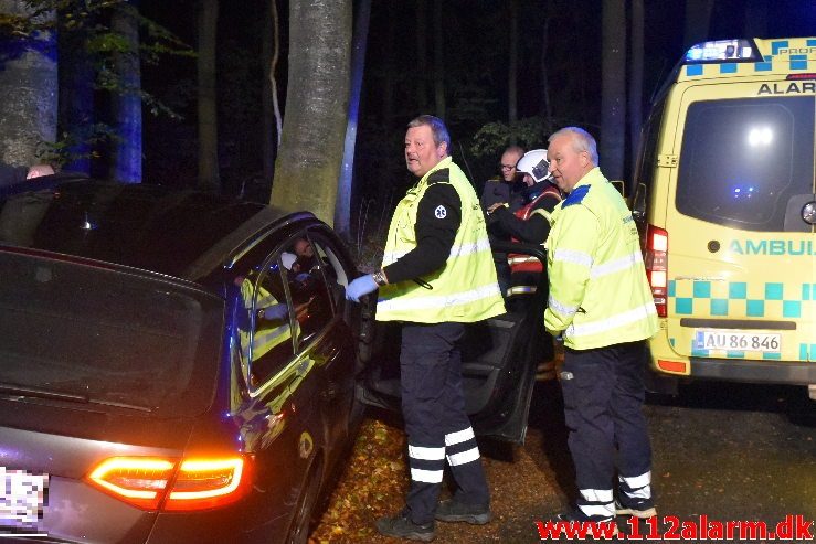 Kørt ind i et træ Bybækvej i Vejle. 14/10-2019. Kl. 22:26.