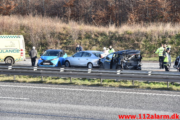 Fuh med fastklemt. Motorvejen E45 i nordgående spor. 29/11-2019. Kl. 11:22.