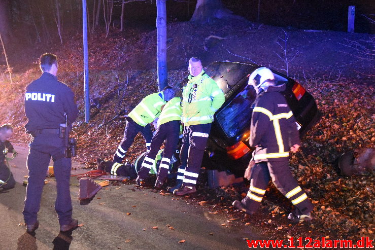 Fuh med fastklemt. Skyttehusvejen i Vejle. 07/12-2019. Kl. 16:31.