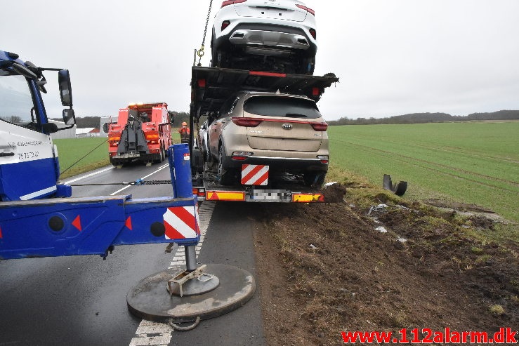 Autotransporter fra Polen tabte sin hænger. Kolding Landevej ved Fredericia. 23/01-2020. Kl. 7:00.