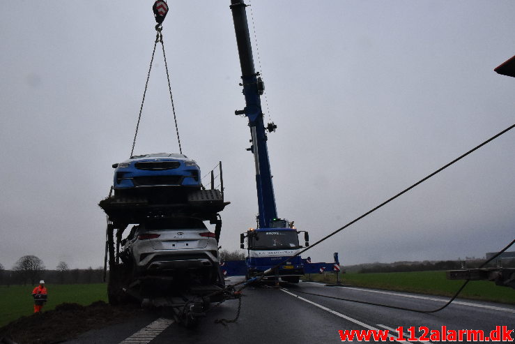 Autotransporter fra Polen tabte sin hænger. Kolding Landevej ved Fredericia. 23/01-2020. Kl. 7:00.