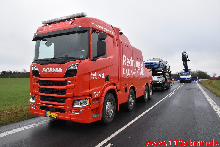 Autotransporter fra Polen tabte sin hænger. Kolding Landevej ved Fredericia. 23/01-2020. Kl. 7:00.