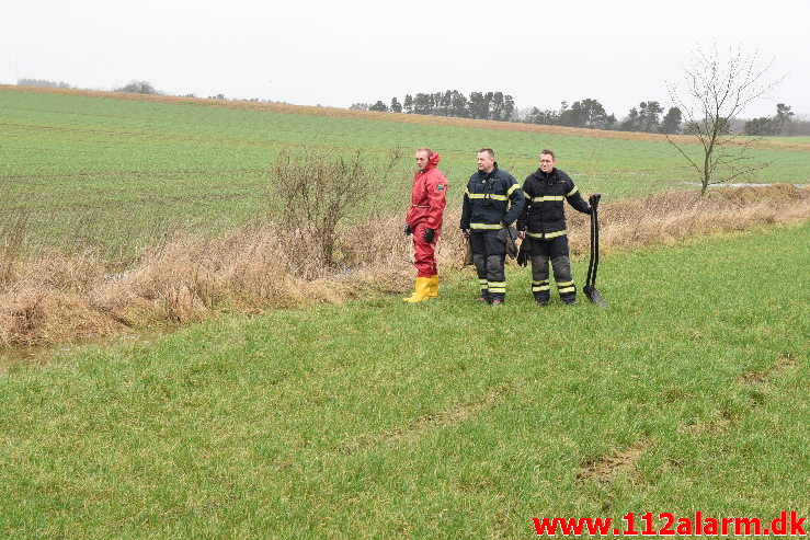 Større Gylle udslip. Knudevej i Sdr. Kollemorten. 31/01-2020. Kl. 13:49.