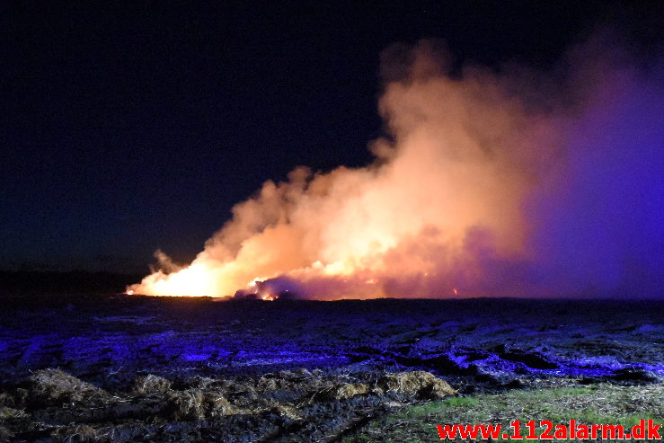 Ild i Halmstak. Tremhusevej ved Bjerlev. 04/03-2020. Kl. 19:11.