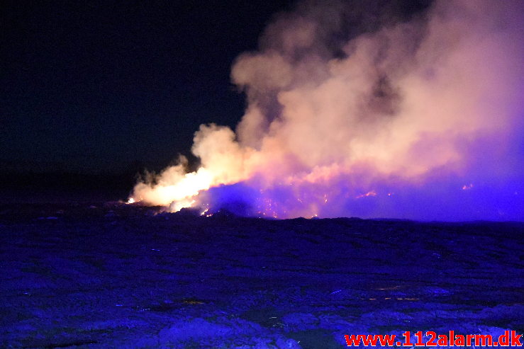 Ild i Halmstak. Tremhusevej ved Bjerlev. 04/03-2020. Kl. 19:11.