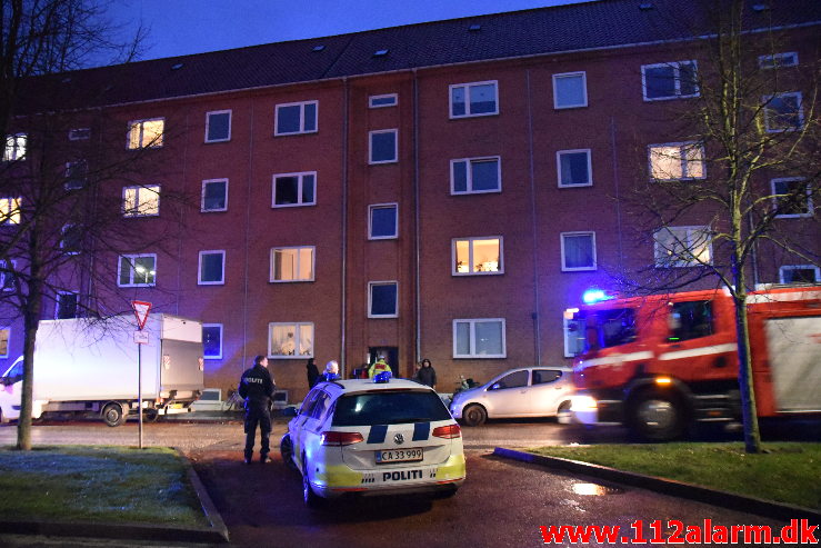 Ild i Etageejendom. Boulevarden 12 i Vejle. 15/03-2020. Kl. 18:46.