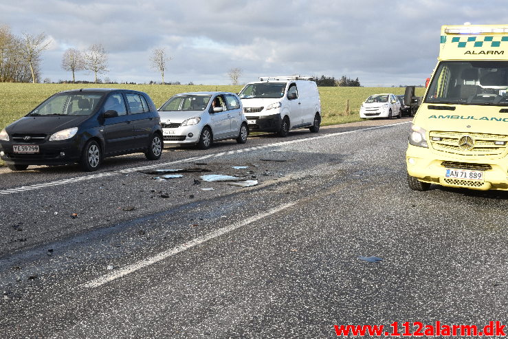 Bilbrand i det fri. Motorvejen ved DTC ved Vejle. 16/03-2020. Kl. 16:05.