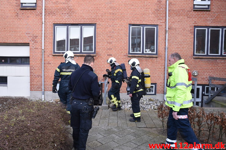 Brand i tørretumbler. Valdemarsgade 36 i Vejle. 21/03-2020. Kl. 17:33.