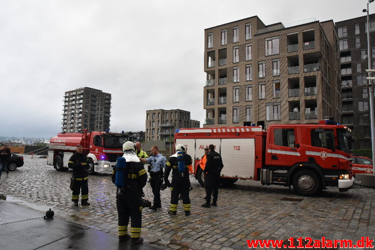 Ild i Etageejendom. Havneøen 1 i Vejle. 22/05-2020. Kl. 20:54.