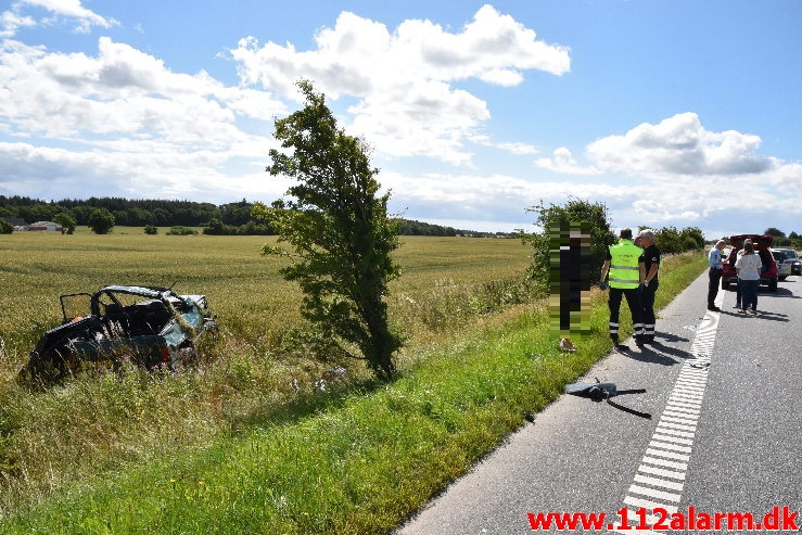 Ung mand faldt i søvn bag rattet. Ammitsbølvej lige syd for Ødsted. 20/07-2020. Kl. 11:15.