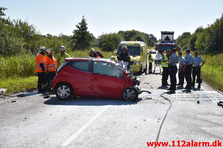 En person dræbt ved frontalt sammenstød. Motortrafikvejen efter Børkop. 13/08-2020. Kl. 10:51.
