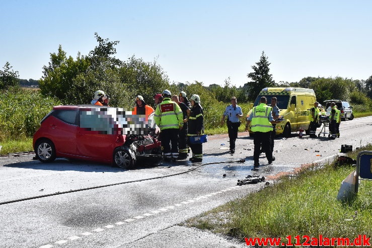 En person dræbt ved frontalt sammenstød. Motortrafikvejen efter Børkop. 13/08-2020. Kl. 10:51.