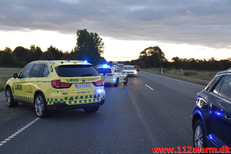 2 biler snittede hinanden. Horsensvej i Hedensted. 25/08-2020. Kl. 05:51.