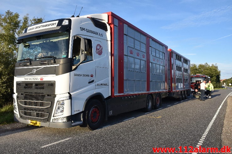 En grisetransport fik varme bremser. Damhaven 13 i Vejle. 07/09-2020. Kl. 18:44.