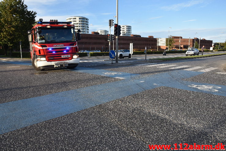 En grisetransport fik varme bremser. Damhaven 13 i Vejle. 07/09-2020. Kl. 18:44.