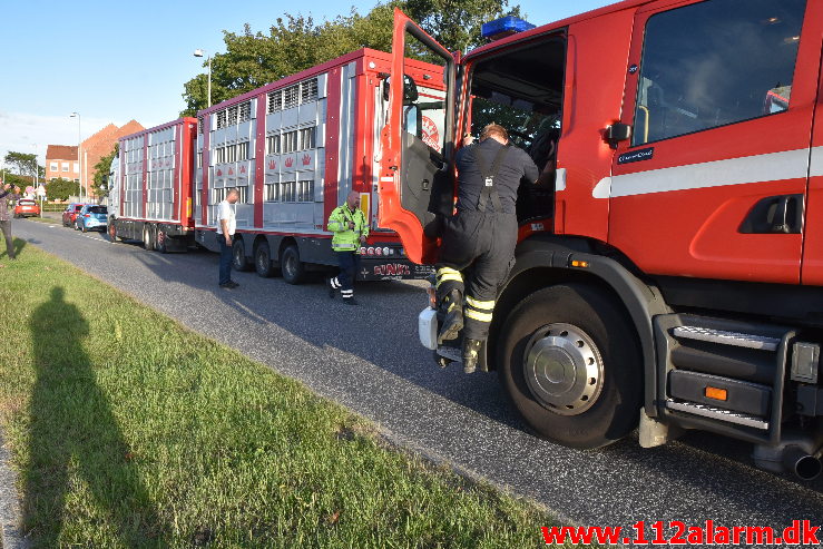 En grisetransport fik varme bremser. Damhaven 13 i Vejle. 07/09-2020. Kl. 18:44.