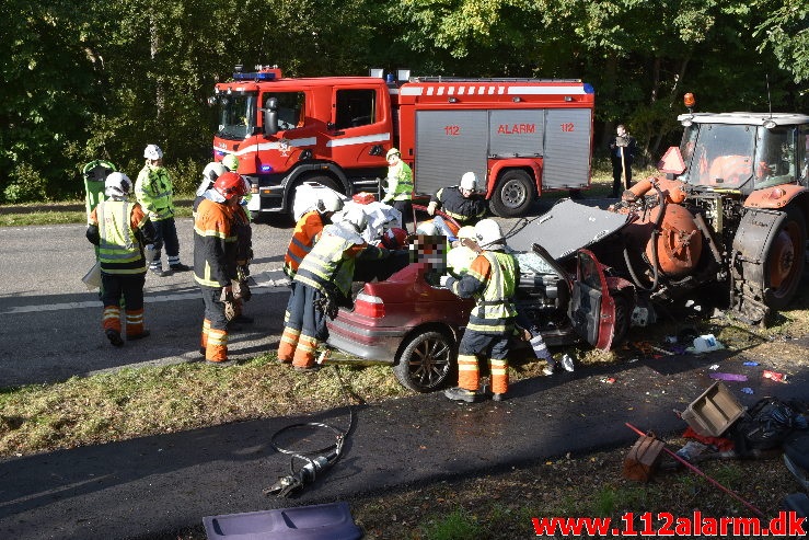 Banket op bag i en Traktor på rastepladsen. Ribe Landevej ved Nørre Vilstrup. 17/10-2020. Kl. 13:02.