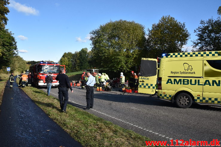 Banket op bag i en Traktor på rastepladsen. Ribe Landevej ved Nørre Vilstrup. 17/10-2020. Kl. 13:02.