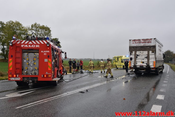 Kørte ud foran lastbilen. Viborg Hovedvej lige ud for Tørring. 21/10-2020. Kl. 13:31.