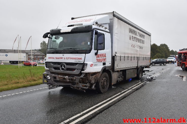 Kørte ud foran lastbilen. Viborg Hovedvej lige ud for Tørring. 21/10-2020. Kl. 13:31.