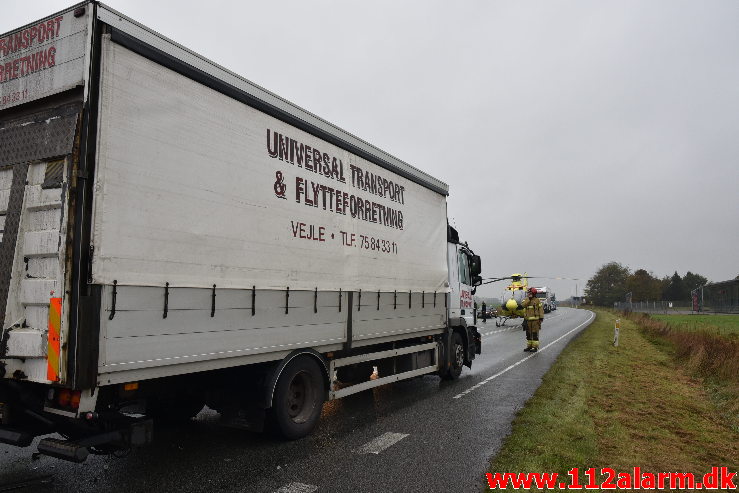 Kørte ud foran lastbilen. Viborg Hovedvej lige ud for Tørring. 21/10-2020. Kl. 13:31.