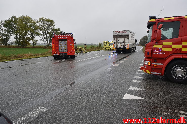 Kørte ud foran lastbilen. Viborg Hovedvej lige ud for Tørring. 21/10-2020. Kl. 13:31.