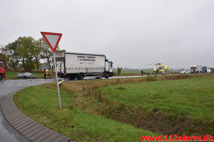 Kørte ud foran lastbilen. Viborg Hovedvej lige ud for Tørring. 21/10-2020. Kl. 13:31.