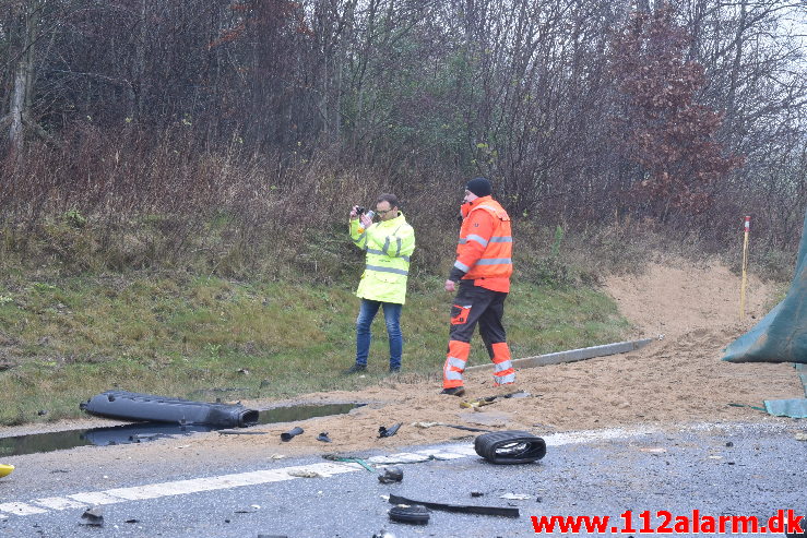 Chaufføren blev dræbt. Midtjyske Motorvej mellem Tørring og Give. 10/12-2020. Kl. 11:12.